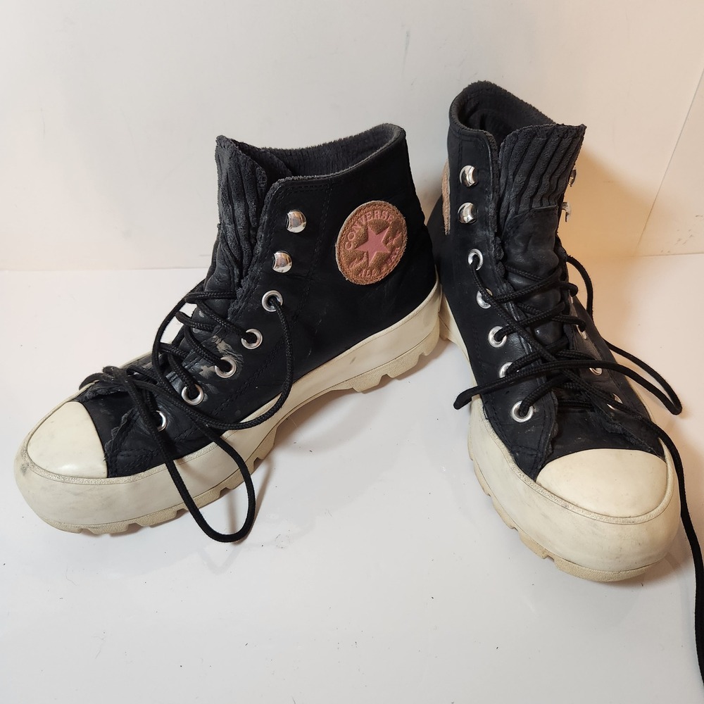 Converse Chuck Taylor All Star Lugged Leather Boots Black Womens 8-8.5 Mountain